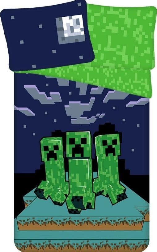 Minecraft Dekbedovertrek 140x200 - Sleep Tight - Katoen, Blauw, Dekbedovertrek, Nieuw, Ophalen of Verzenden