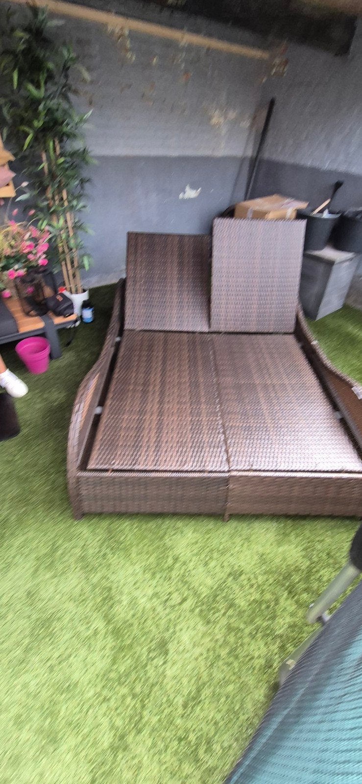 Dubbel ligbed met verstelbare rugleuning, Ophalen, Gebruikt, Rotan, Verstelbaar