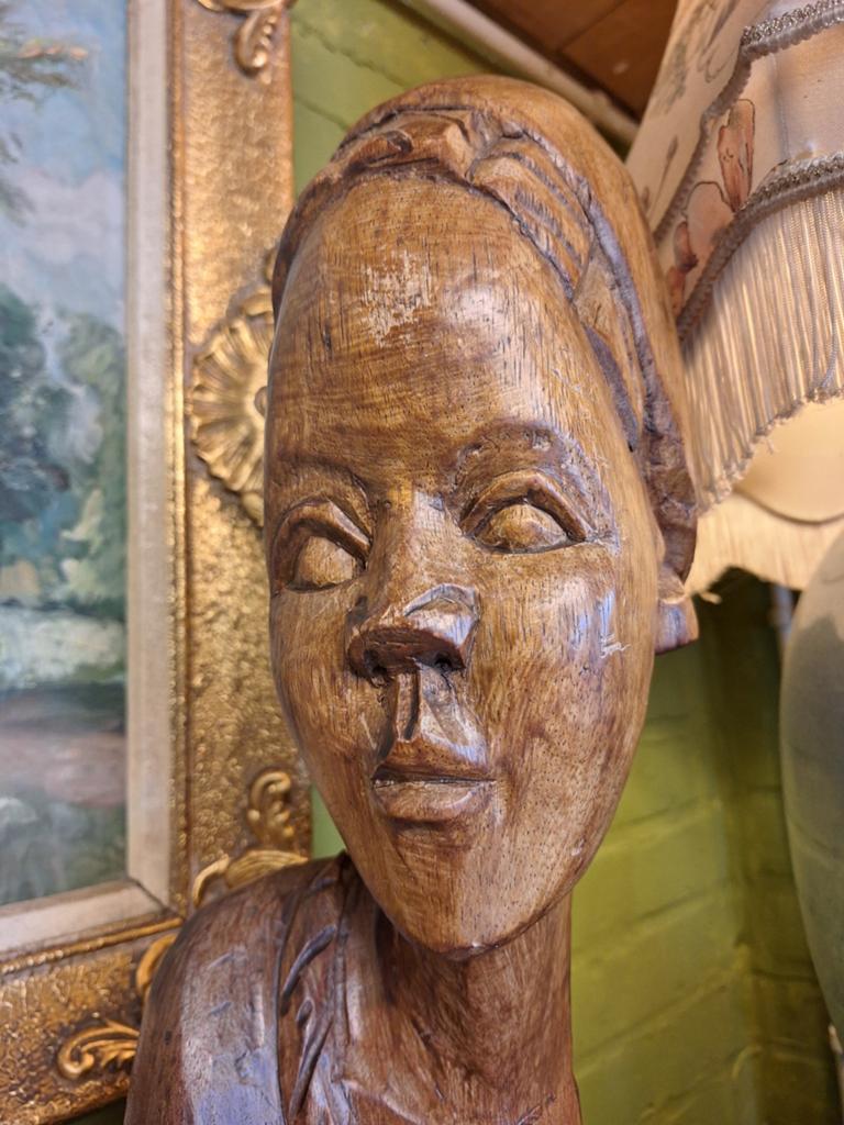 Handgesneden borstbeeld Afrikaanse vrouw, Antiek en Kunst, Ophalen, Vrouw