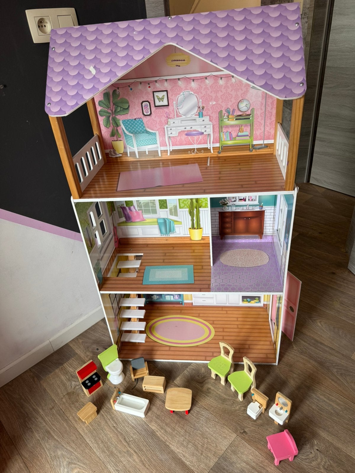 Kidcraft groot poppenhuis met wat meubeltjes, Ophalen, Zo goed als nieuw, Poppenhuis