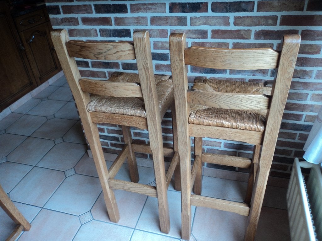 Barstoel Eiken hout in riet, Huis en Inrichting, 2 krukken, Ophalen, Gebruikt, Hout