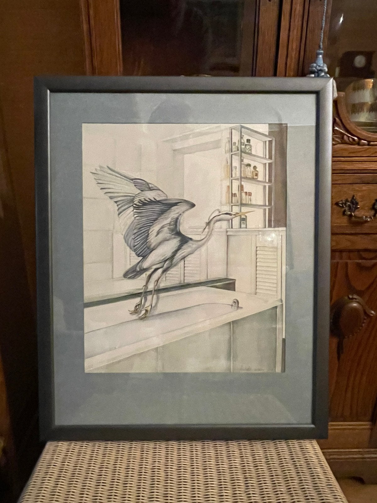 Kader met tekening, Antiek en Kunst, Ophalen, Tekening