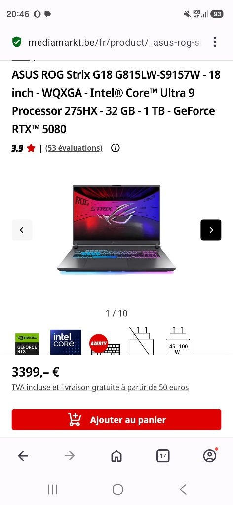 Pc portable asus rog strix G18 G815LW-S9157LW, Informatique & Logiciels, Asus, 17 pouces ou plus, Intel Core i9, Comme neuf