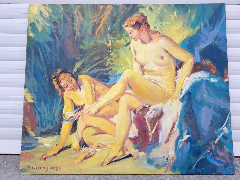 Huile sur panneau nu signe tony reniers, Antiquités & Art, Enlèvement ou Envoi