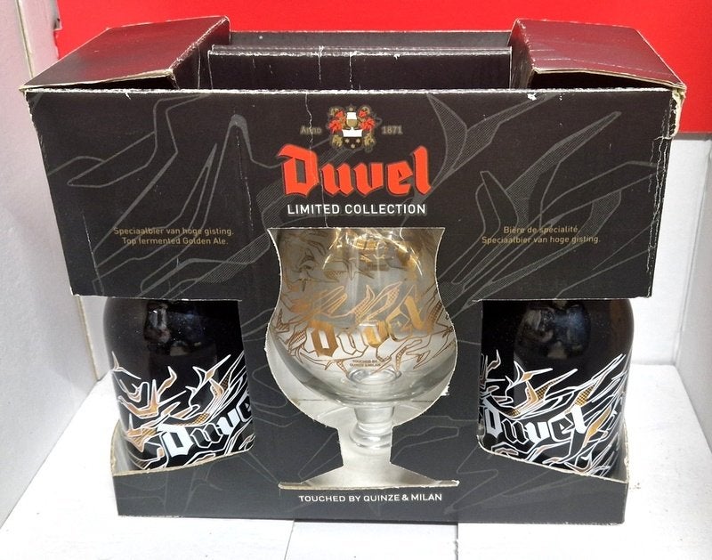 Duvel giftbox 'Touched by Quinze & Milan', Ophalen of Verzenden, Zo goed als nieuw, Bierglas
