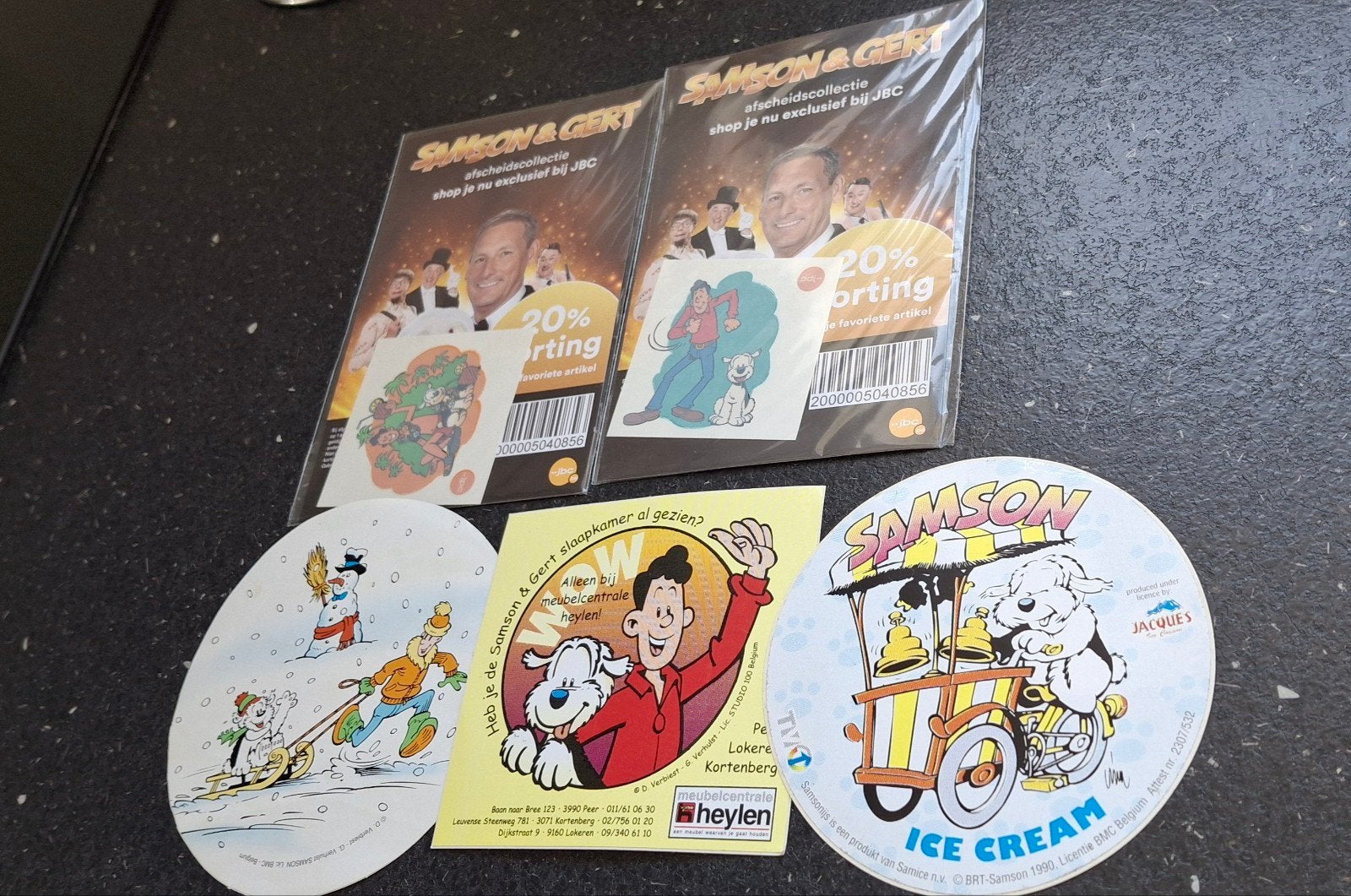 Lot vintage stickers Samson en Gert Studio 100, Ophalen of Verzenden, Zo goed als nieuw, Film, Tv of Omroep