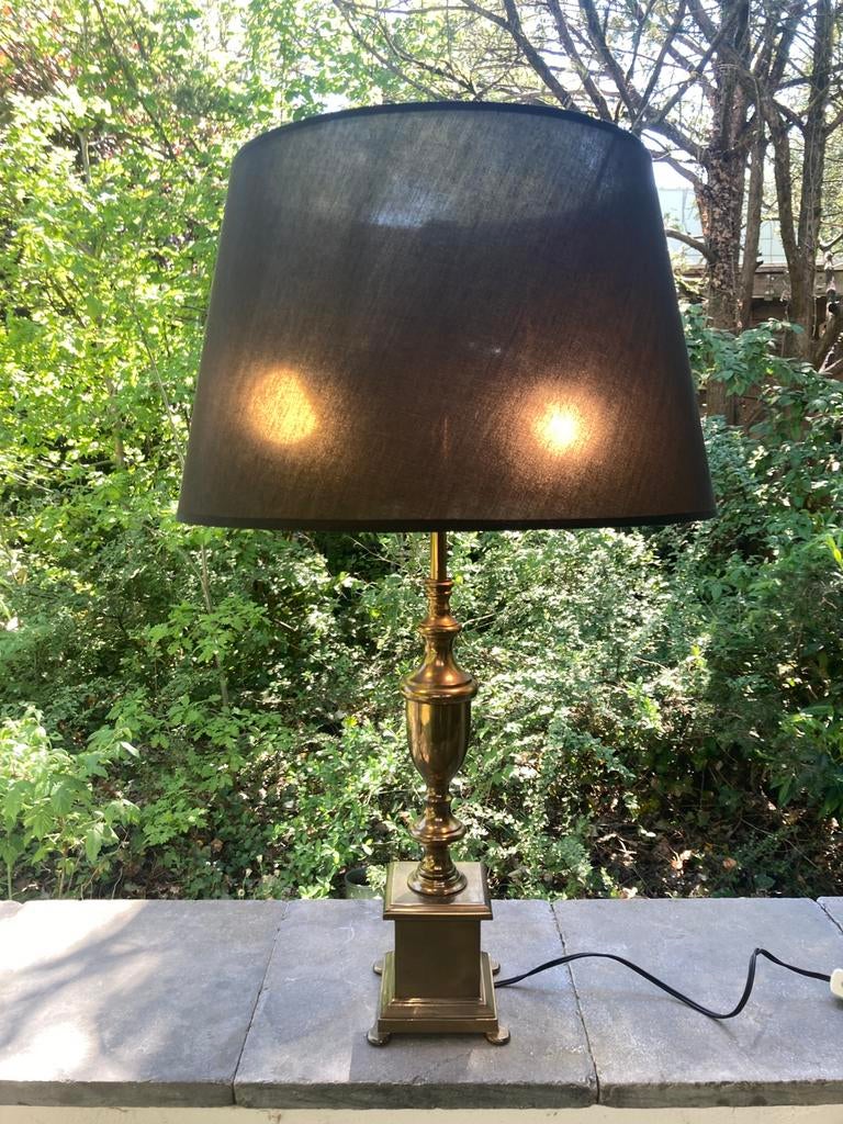 Messing lamp met zwarte kap , twee verlichtingspunten, Ophalen, Zo goed als nieuw