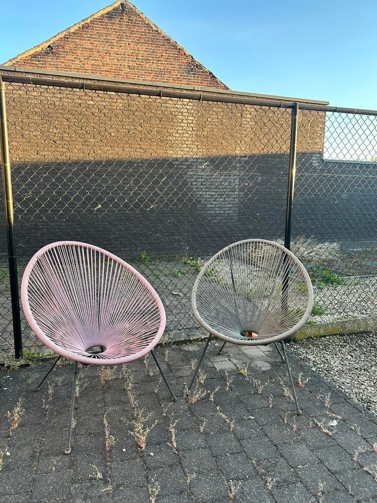 2x Tuin loungestoel roze en grijs, Ophalen, Zo goed als nieuw, Kunststof