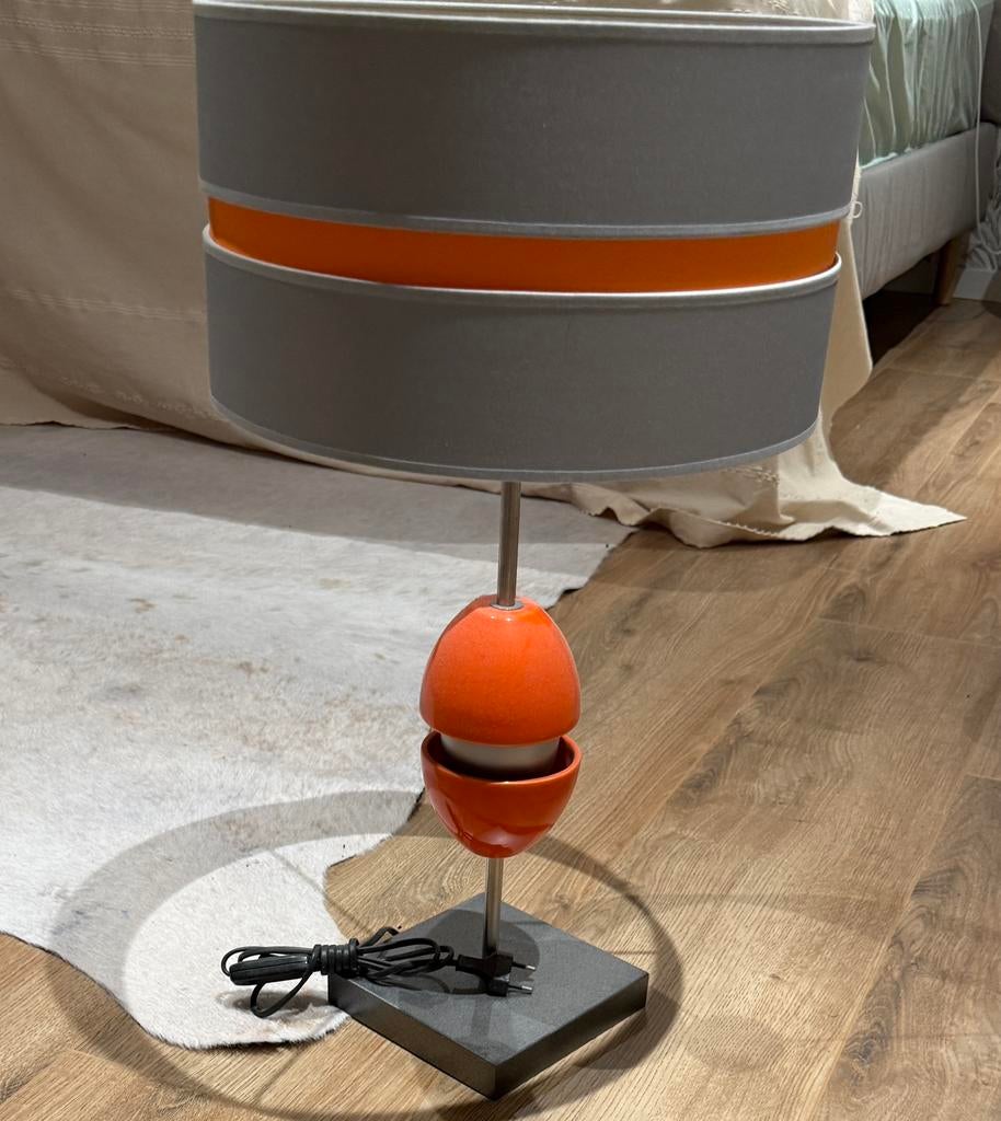 Abat jour - gris - orange - ceramique - metal, Enlèvement, Comme neuf
