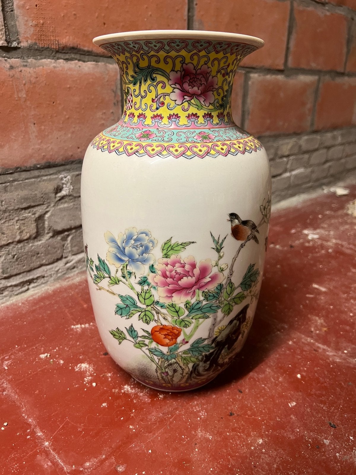 Klassieke Chinese exportvaas met vogels en kalligrafie, Ophalen