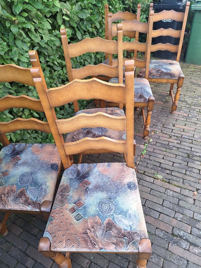 6 eetkamerstoelen met stoffen zitting, Maison & Meubles, Chaises, Autres couleurs, Enlèvement, Bois, Cinq, Six Chaises ou plus
