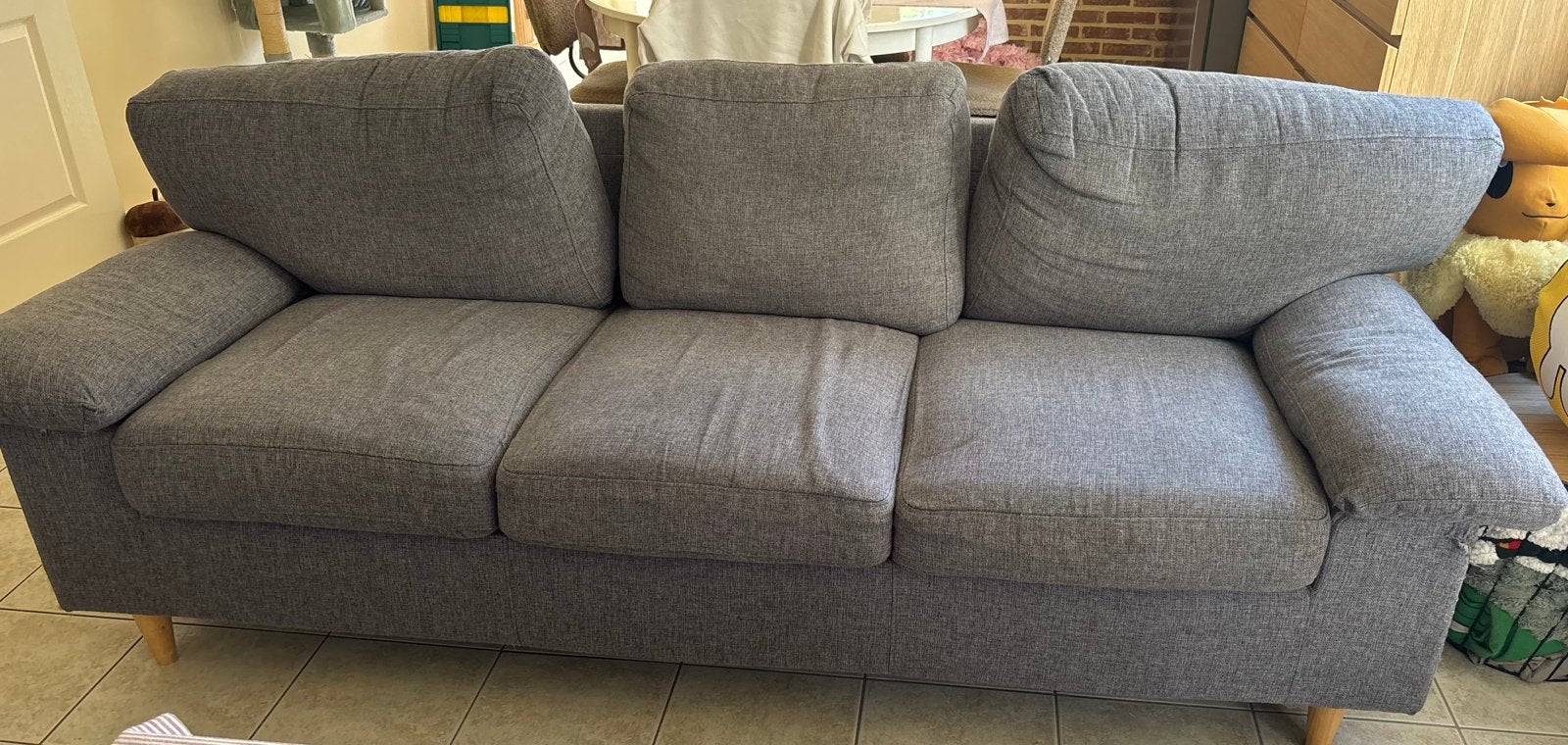 Grijs/blauwe zetel, Ophalen, Gebruikt, 150 tot 200 cm, Driepersoons