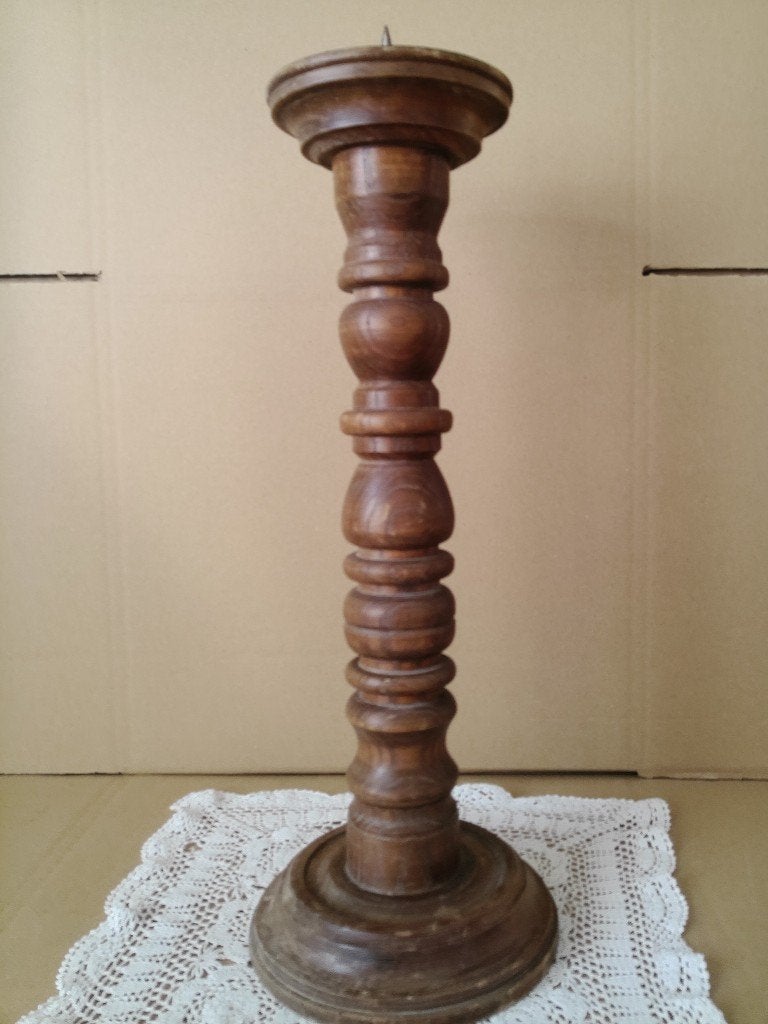 Curiosa houten kandelaar vintage grote houten kandelaar 51cm, Antiek en Kunst, Ophalen of Verzenden
