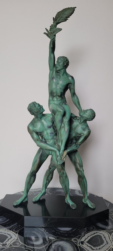 MAX LE VERRIER, PIERRE LE FAGUAYS - TROPHEE - 64 cm -  1925, Antiquités & Art, Vert, Statue, Enlèvement ou Envoi, Art deco