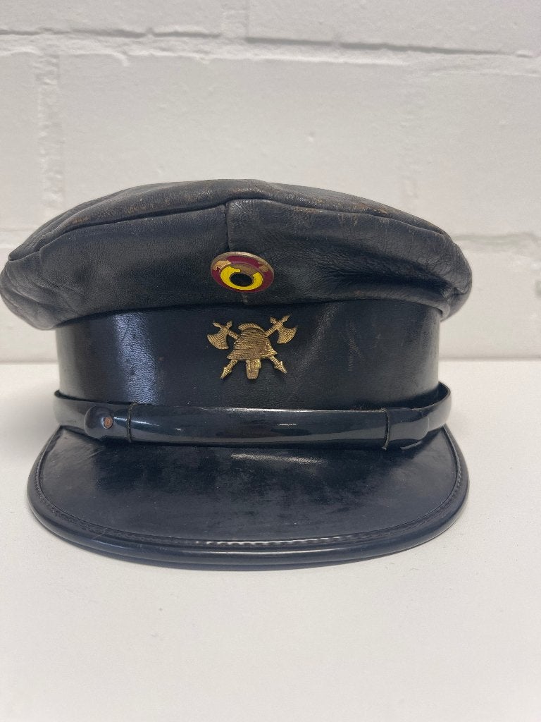 België brandweer, oudere lederen kepi, vroeg 20e eeuw, Verzamelen, Ophalen