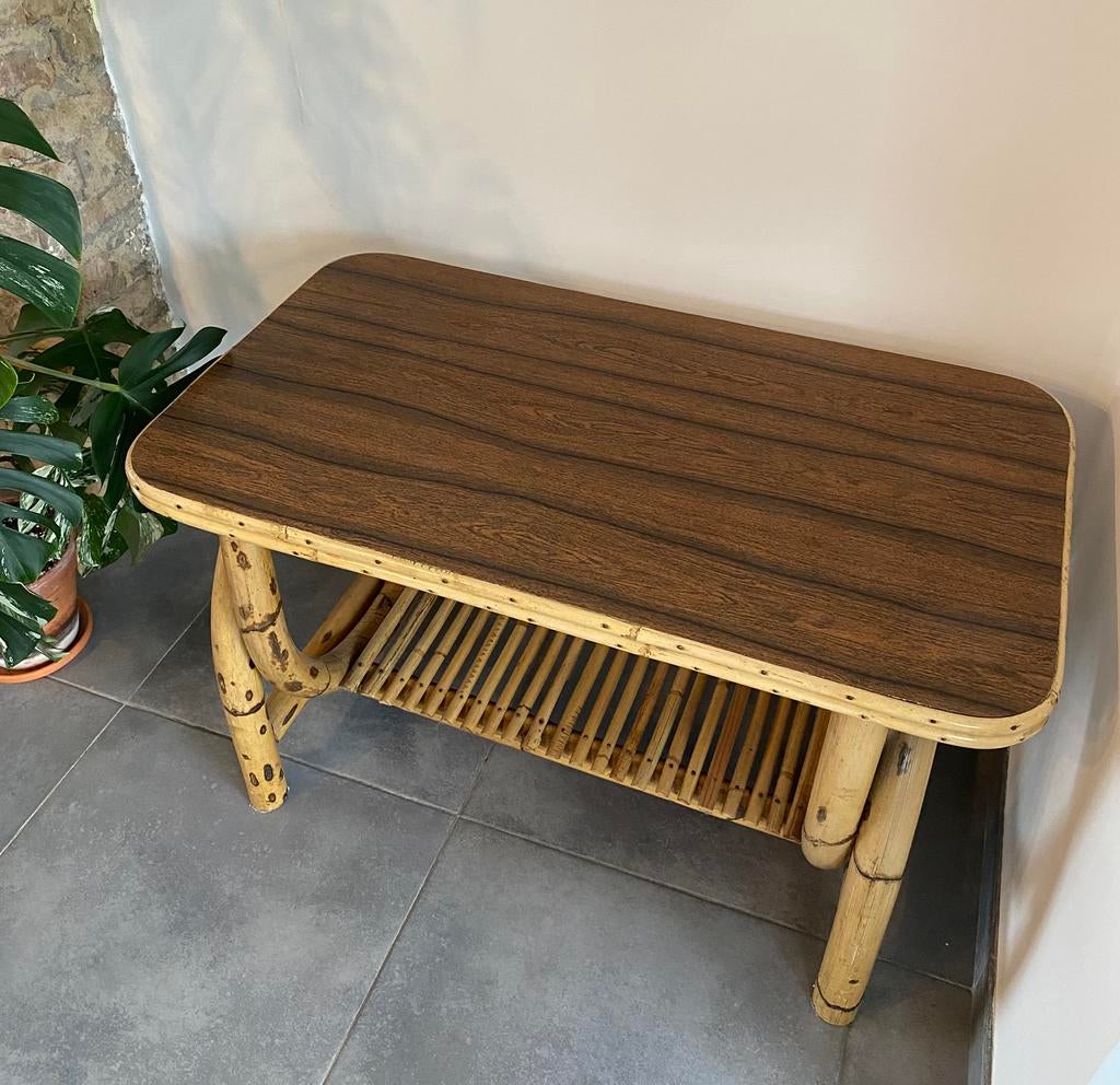 Vintage bamboe salontafel / bijzettafel - Bohemian stijl, Huis en Inrichting, Ophalen, Zo goed als nieuw