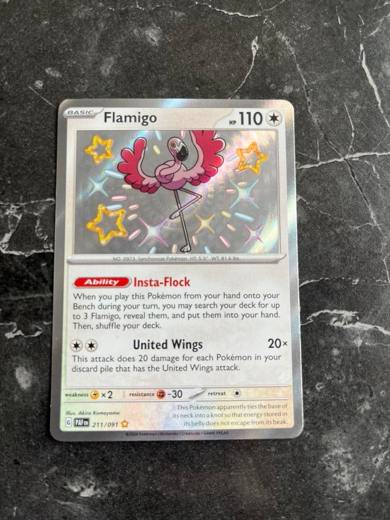 Flamigo - 211/091 - Pokemon Paldean Fates Shiny Rare Card NM, Ophalen of Verzenden, Zo goed als nieuw