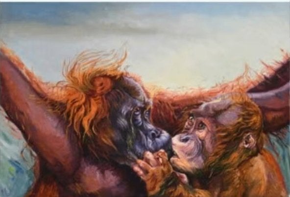 huile sur toile orang outan de henriette dessers, Antiquités & Art, Enlèvement ou Envoi, Toile