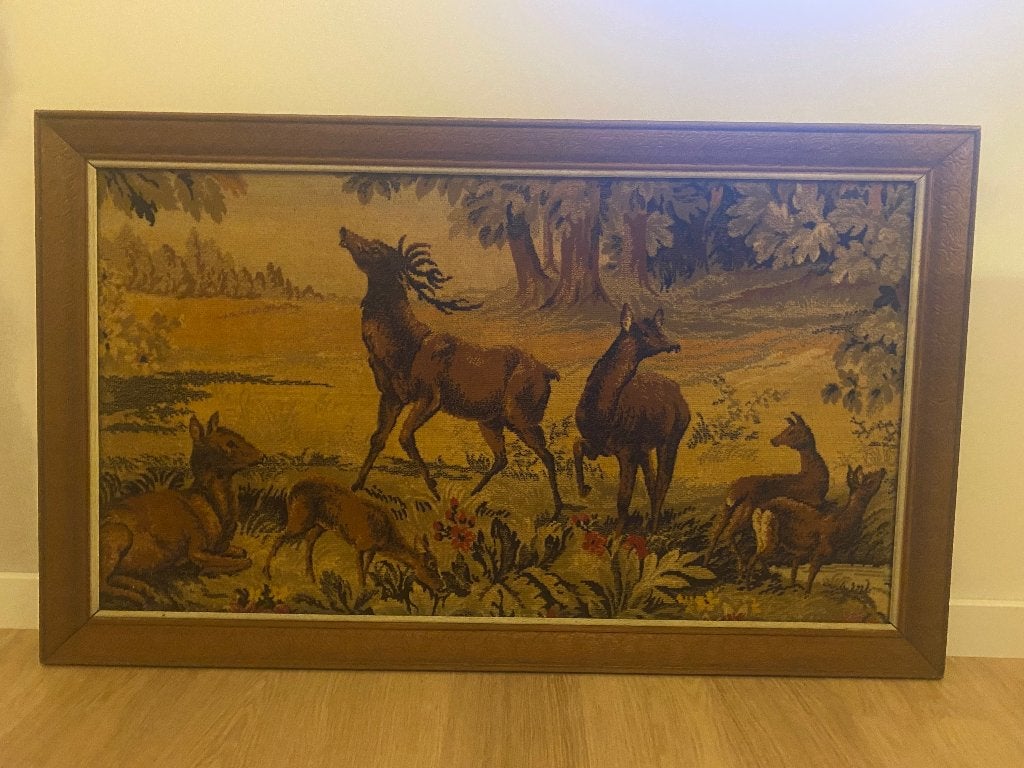 Kader met stoffen doek, Antiek en Kunst, Kunst | Schilderijen | Klassiek, Ophalen, Doek, Overige technieken, Dieren