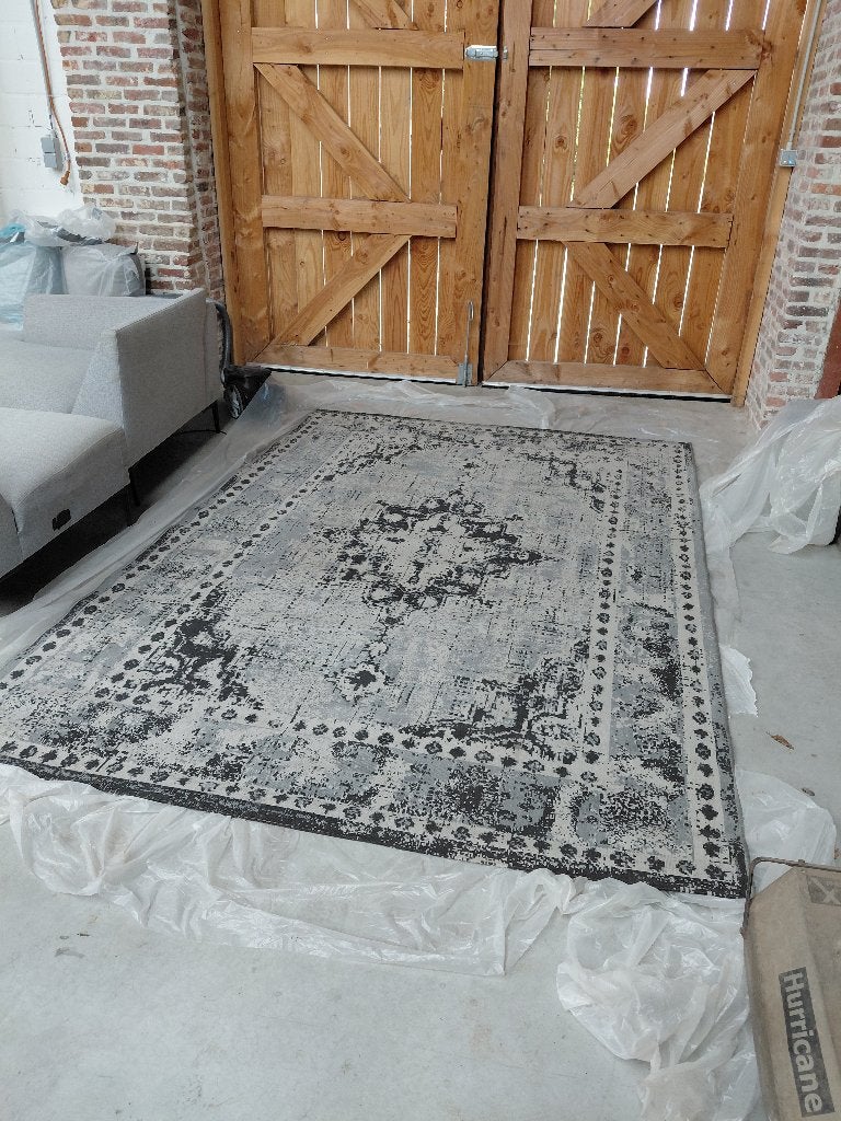 Prachtig grijs tapijt - deep cleaned - 200x280, Maison & Meubles, Enlèvement, Comme neuf, Blanc