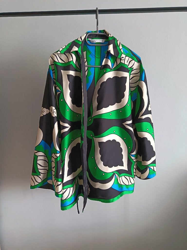 VESTE KIMONO imprimé vert  noir  ZARA oversize M, Zara, Enlèvement ou Envoi, Comme neuf, Vert