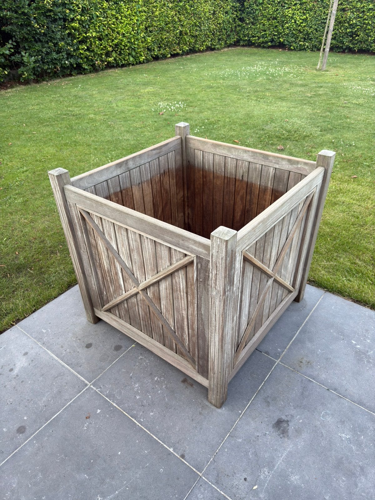 Bloembak afromosia (80x80x80 cm), Tuin en Terras, Ophalen, Gebruikt, Vierkant, Balkon
