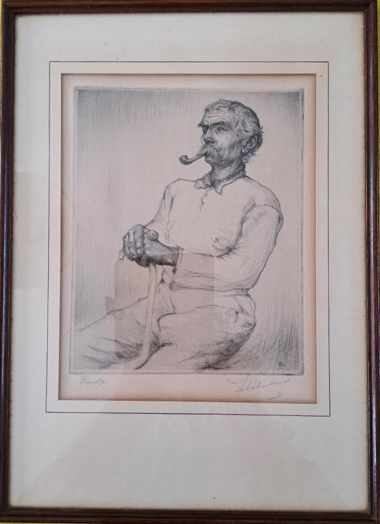 Jean Batenburg ( 1906-1990 ) mooie ets gesigneerd potlood, 31 cm, Dagelijks leven, 42 cm, Ophalen of Verzenden