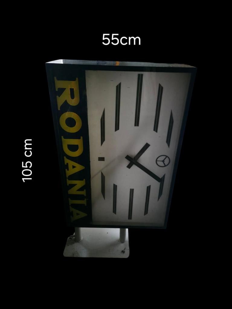 Oud RODANIA dubbelzijdig lichtbord - vintage klok, Ophalen