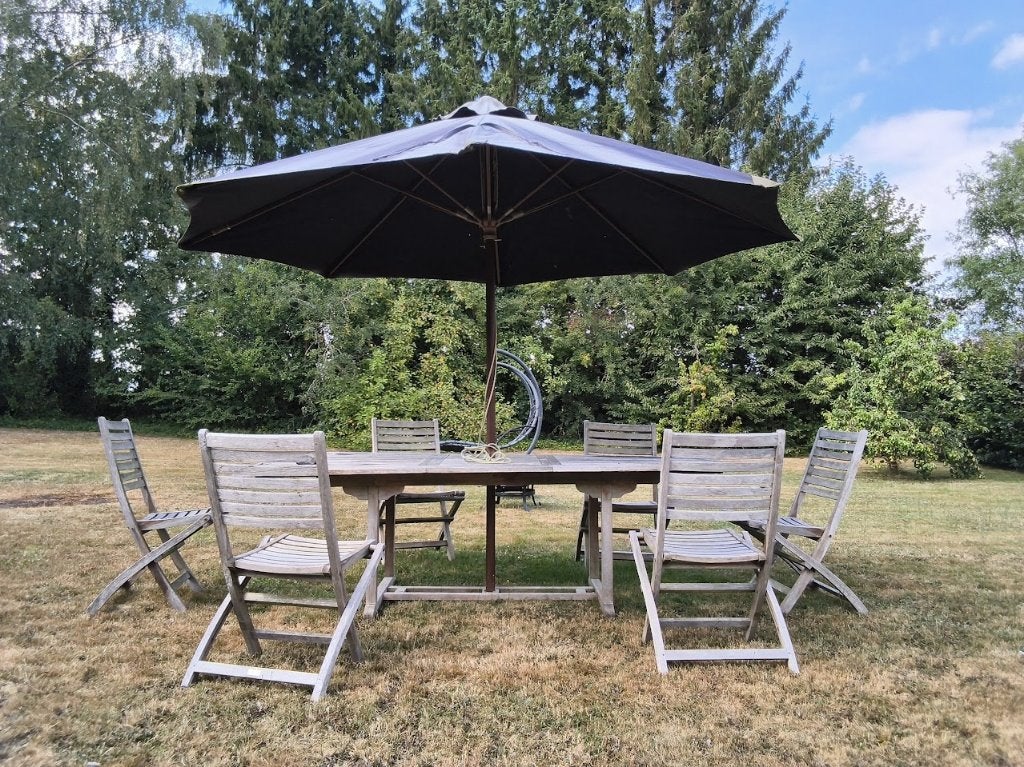 Ensemble de jardin en teck Jama Interiors, Table à dinner, Utilisé, Sets de jardin, 6 places
