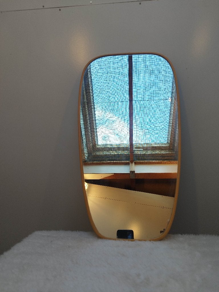 Miroir scoubidou vintage 50s/60s forme surf (59 x 36 cm), Maison & Meubles, Moins de 100 cm, Enlèvement, Utilisé, Moins de 50 cm