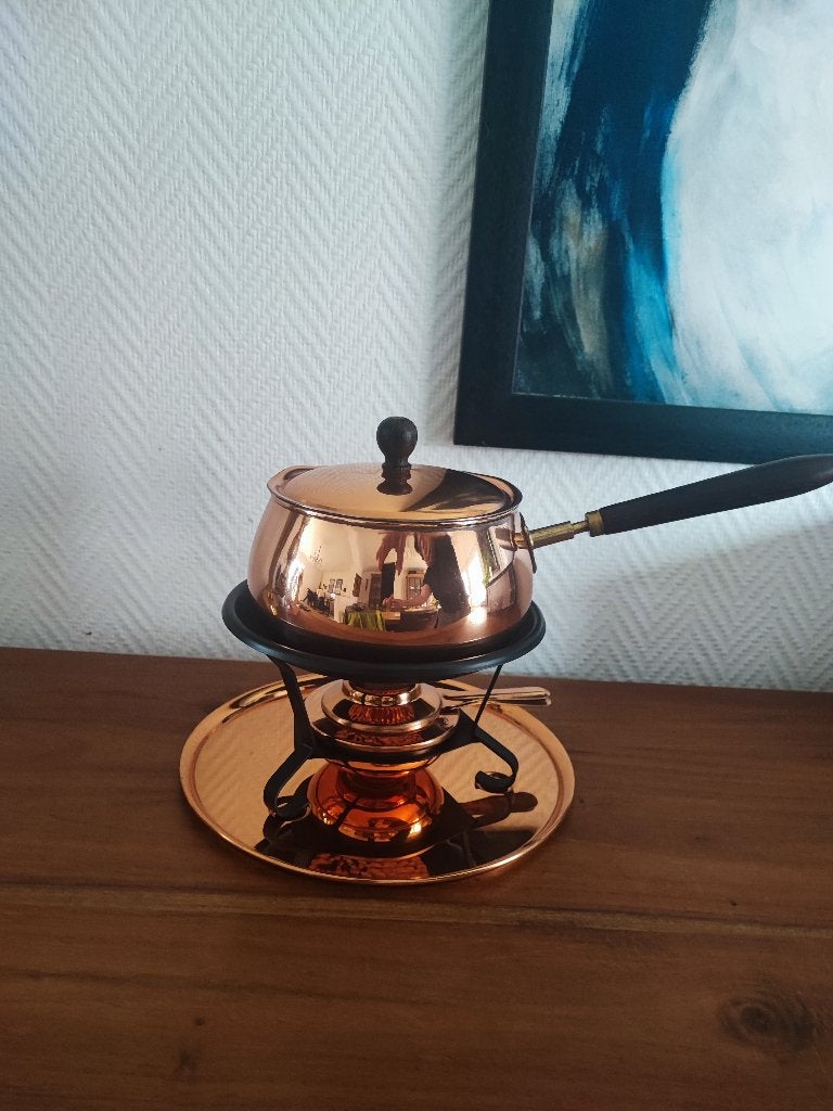 Service à fondue vintage en cuivre rouge en bon état, Enlèvement ou Envoi, Cuivre