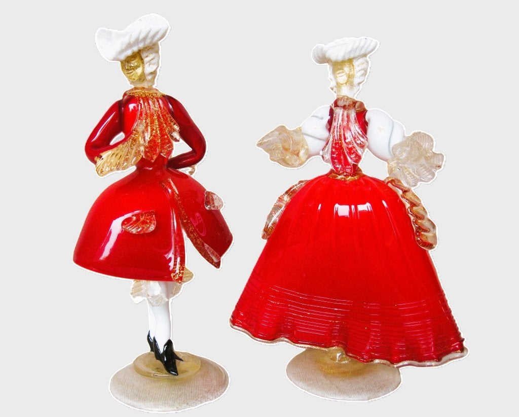 Vintage Murano goldonian duo met goldflakes, Antiek en Kunst, Ophalen
