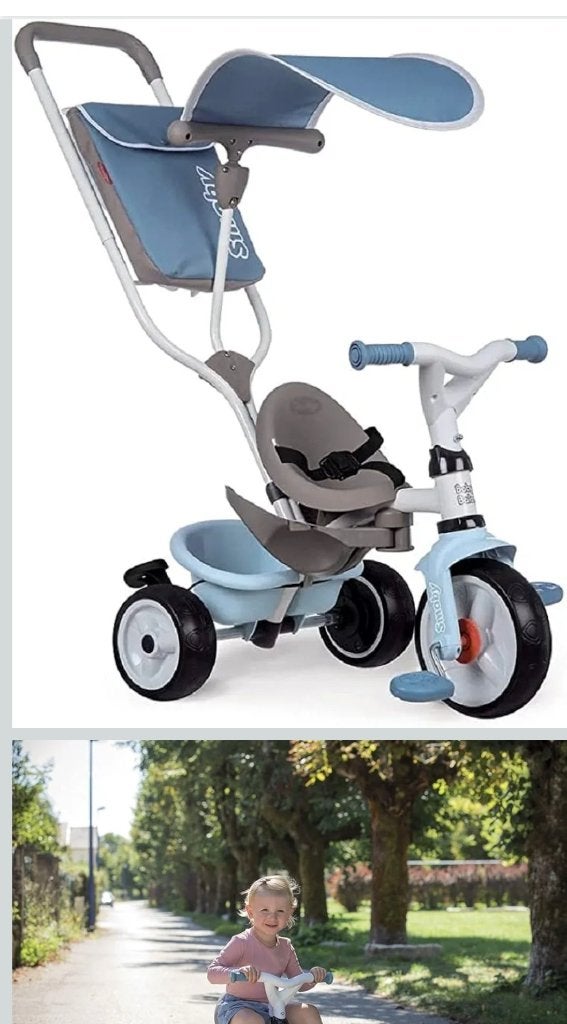 Smoby blauwe evolutionaire driewieler met regenhoes, Ophalen, Gebruikt, Smoby, Verstelbare zitting