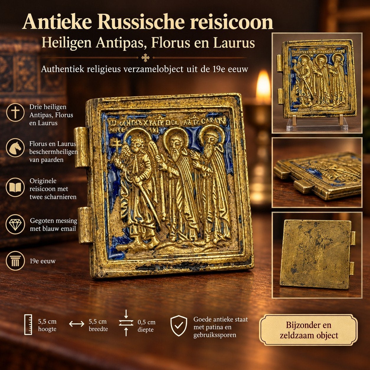 Antieke Russisch-orthodoxe reisicoon 19e eeuw – messing met, Enlèvement ou Envoi