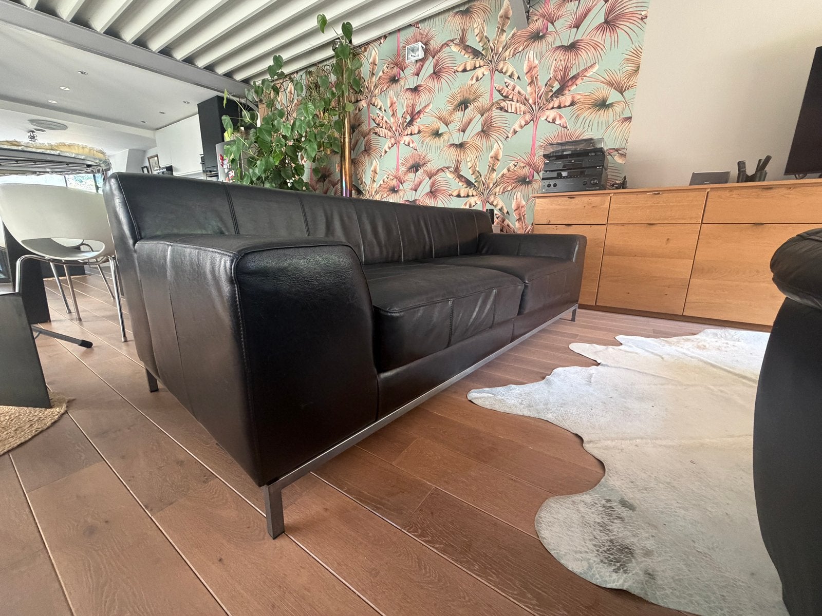 Beau canapé en cuir noir, Maison & Meubles, Enlèvement, Comme neuf, Cuir