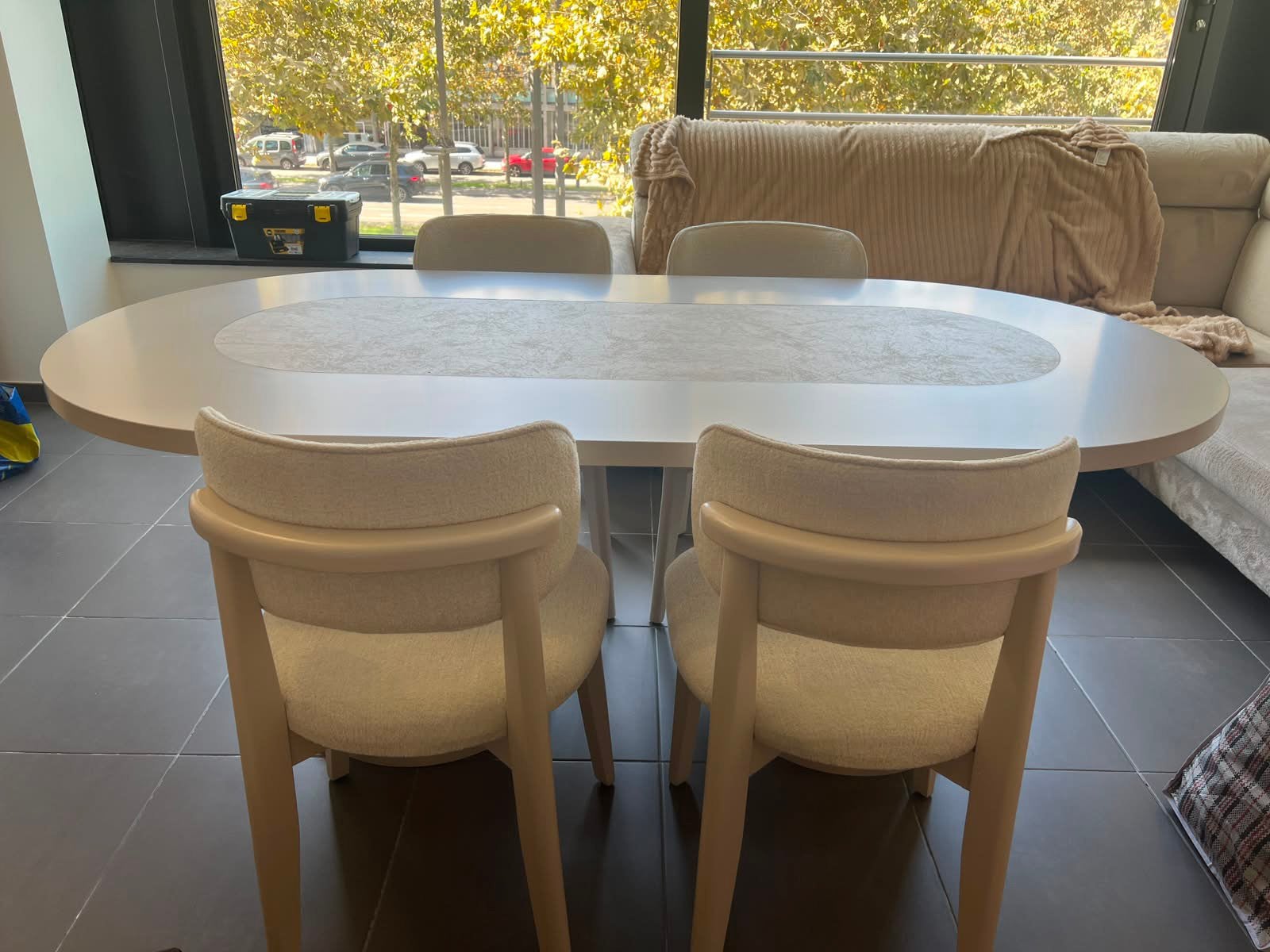 Eettafel met stoelen 195x96 cm, Huis en Inrichting, Ophalen of Verzenden, Zo goed als nieuw