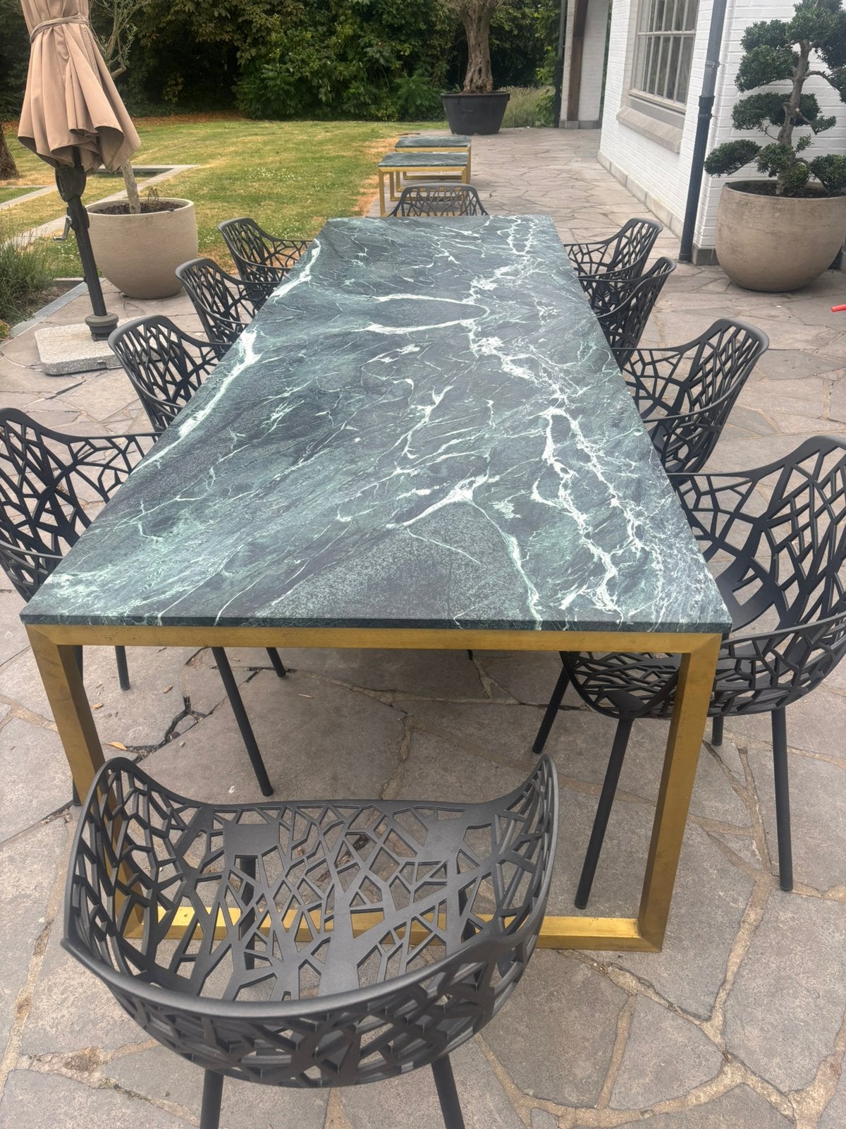 Tafel 3,20m op 1,10m , marmer alpi verdi, messing onderstek, Enlèvement, Neuf, Autres matériaux