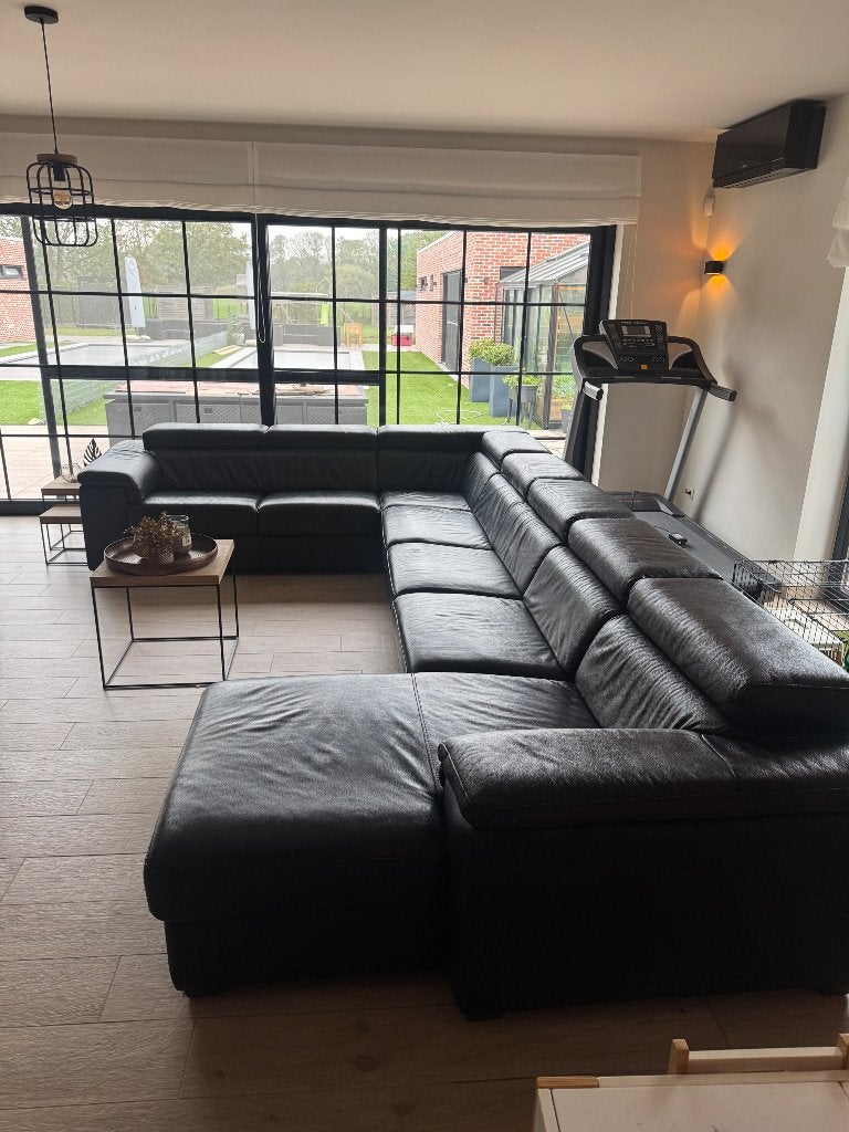 hoeksalon met longchair en elektrische relaxzetel, Ophalen, Gebruikt, Leer