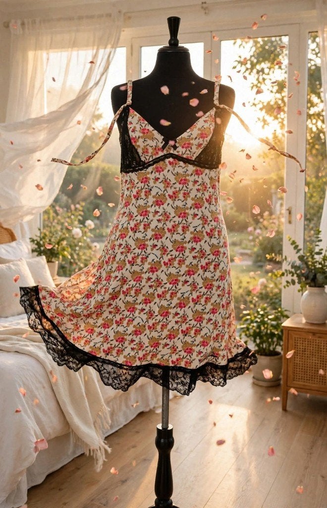 Robe Vive Maria a dentelle, broderie, imprimé floral, rose, Neuf, Taille 38/40 (M), Multicolore, Longueur genou