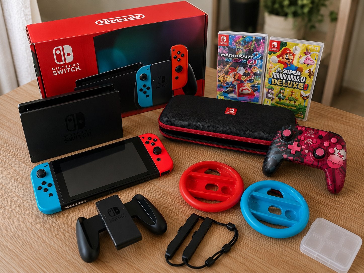 Nintendo Switch rood/blauw + extra controller + accessoires, Games en Spelcomputers, Spelcomputers | Nintendo Switch, Ophalen