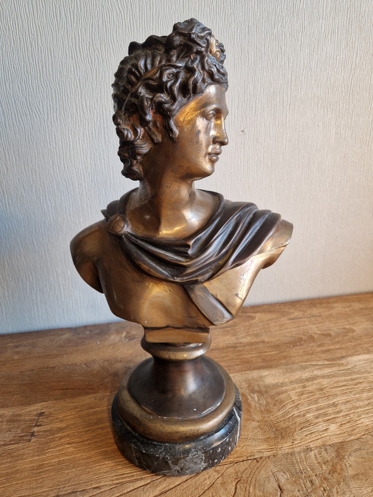 Bronzen buste Griekse god Apollo Belvedere, Ophalen of Verzenden, Buste