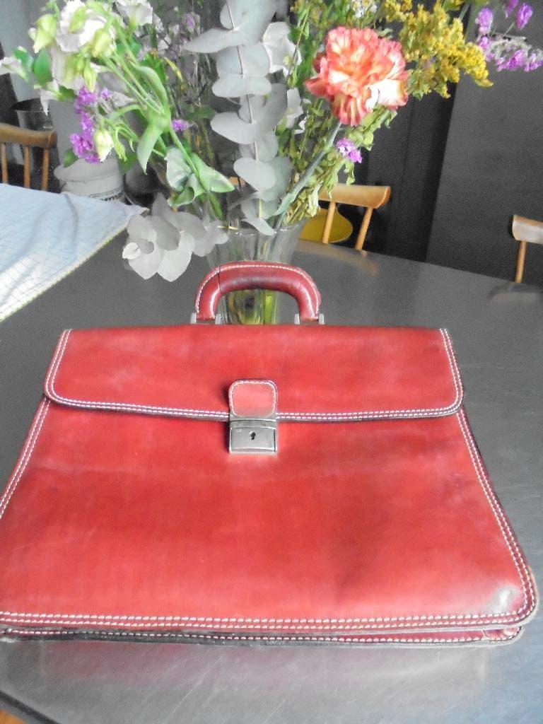 Vintage rode akten-/boeken-/handtas Handmade in Italy, Ophalen of Verzenden, Gebruikt, Rood, Handtas