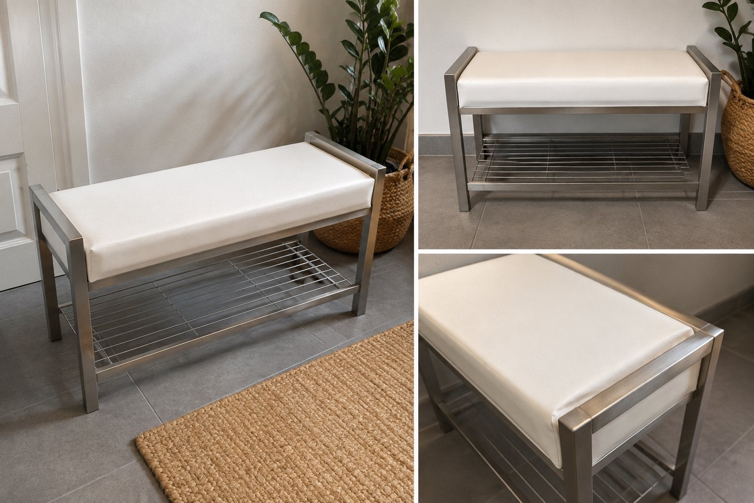Étagère à chaussures/banc à chaussures en cuir blanc, Enlèvement, Neuf