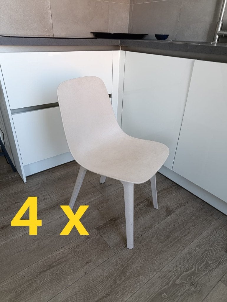 4 Stoelen IKEA ODGER Eetkamerstoel, wit/beige, Bois, Comme neuf, Enlèvement, Blanc