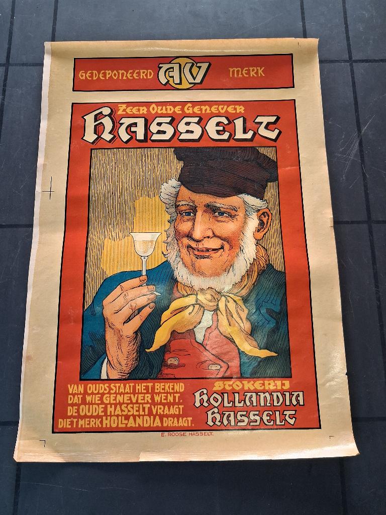 affiche ancienne HASSELTSE GENEVER., Enlèvement ou Envoi, Comme neuf, Panneau publicitaire