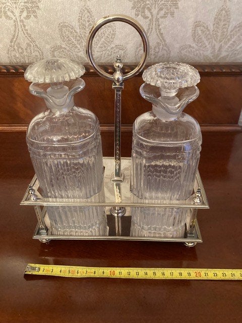 2 karaffen in zilveren houder, Antiek en Kunst, Ophalen of Verzenden, Zilver