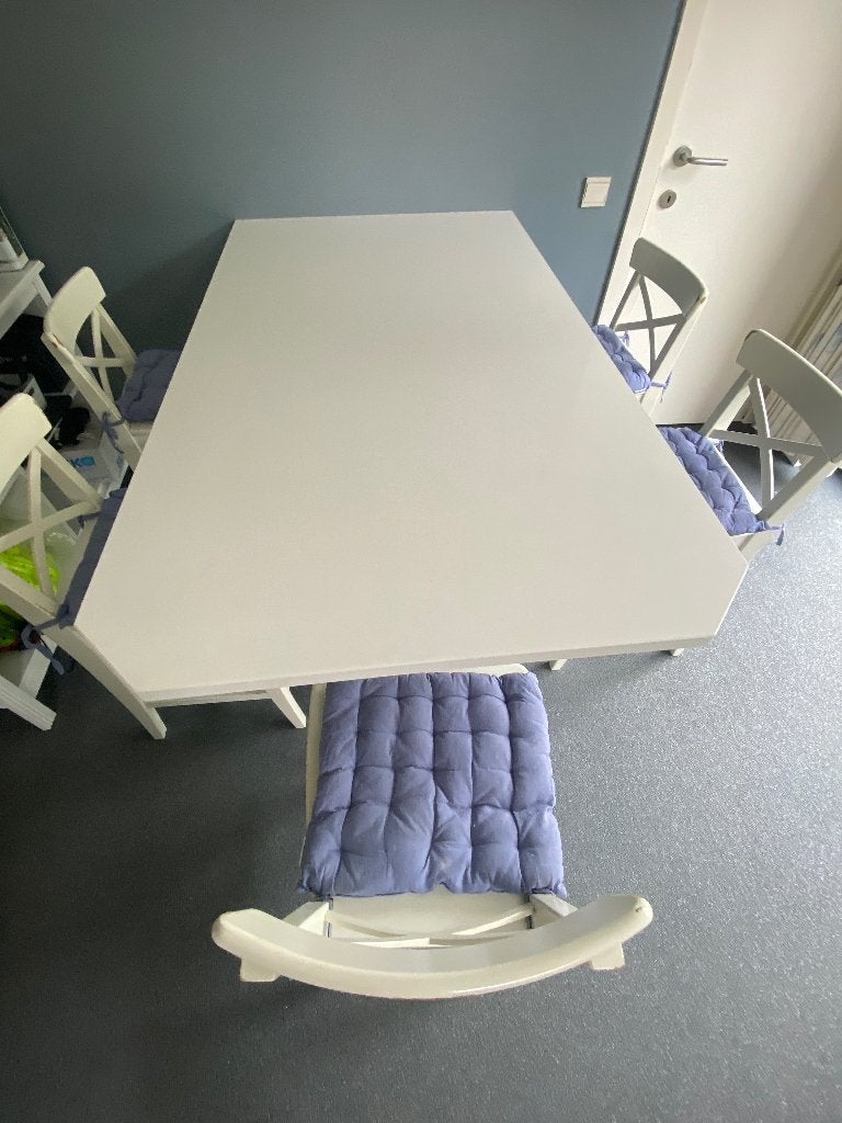 Table en quartz blanc avec tabourets, 150 à 200 cm, Cinq personnes ou plus, Comme neuf, Enlèvement
