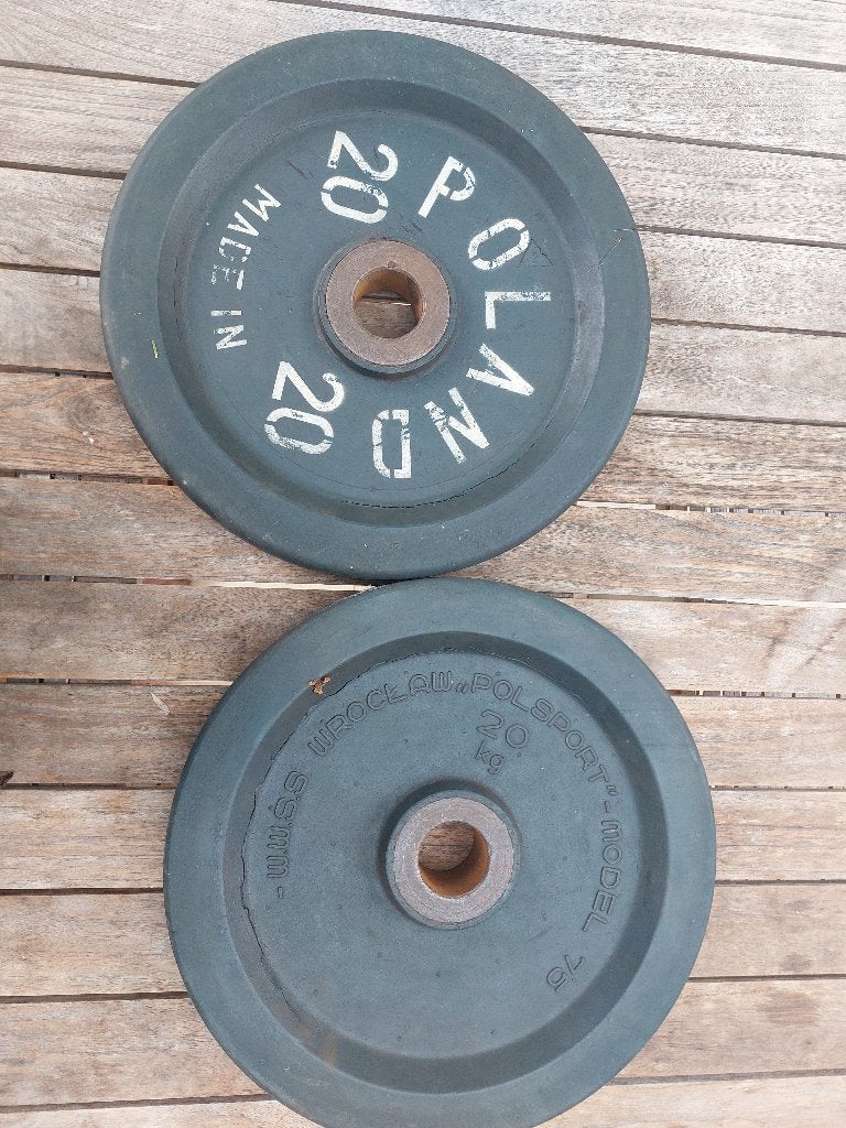 2 disques de musculation en fonte 20 kg - Polsport Vintage, Sport en Fitness, Fitnessmaterialen, Ophalen, Gebruikt, Armen, Dumbbell