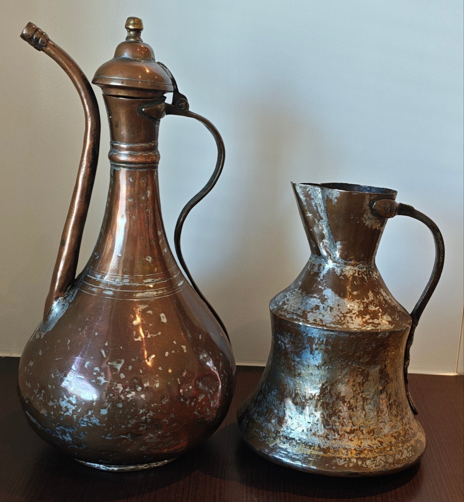 Antieke koperen Ottomaanse Dallah met makersmerk & waterkan, Antiek en Kunst, Ophalen of Verzenden, Koper