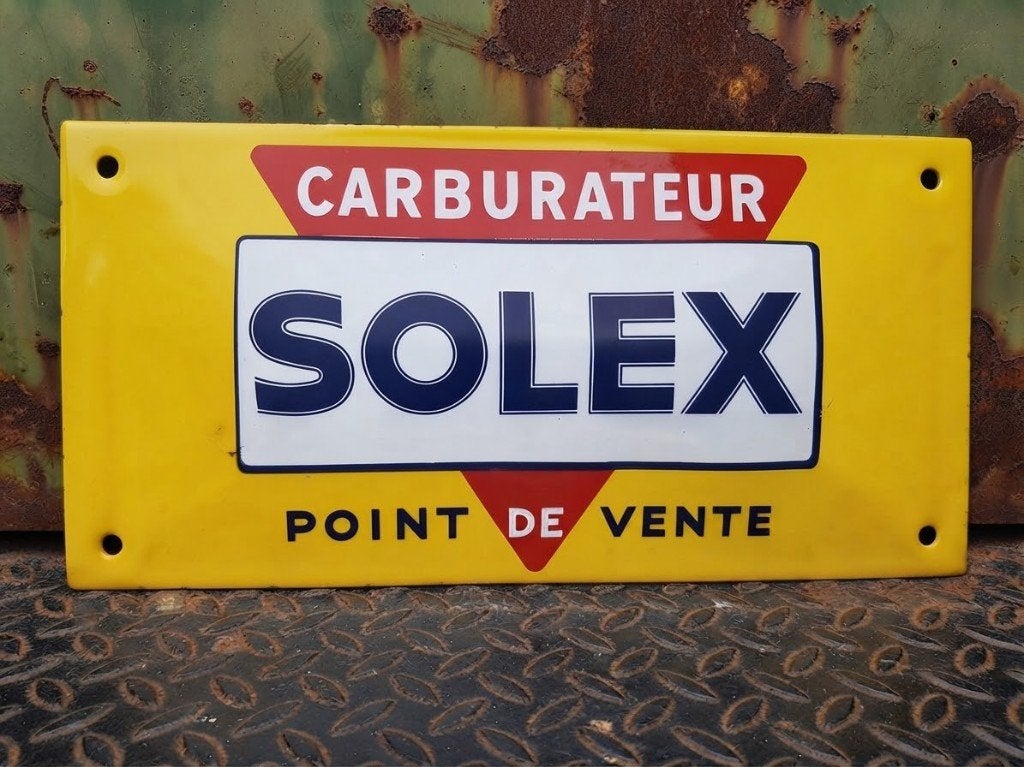 Emaille Schild SOLEX 70's Motorfiets Verkooppunt Reclamebord, Envoi, Utilisé, Panneau publicitaire